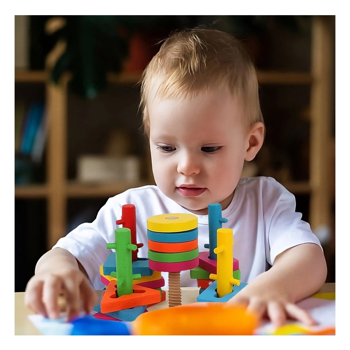PACK12 CAJA DE ENCAJE MULTICOLOR CON FIGURAS DE MADERA PARA USO DIDACTICO HOGAR - 3