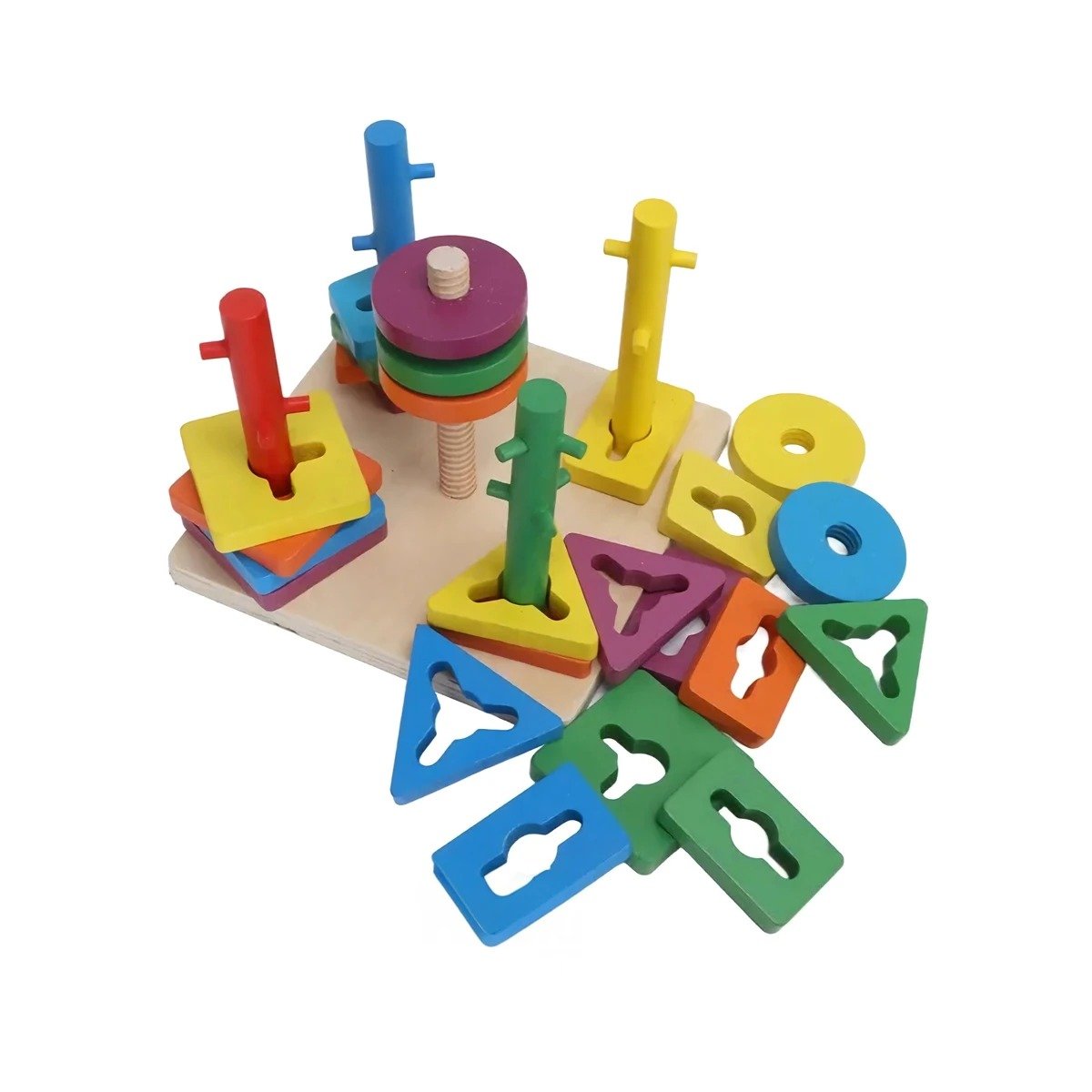 PACK6 SET DE ENCAJE MULTICOLOR CON PIEZAS DE MADERA PARA APRENDIZAJE EN CASA YREGALO STICKER - 2