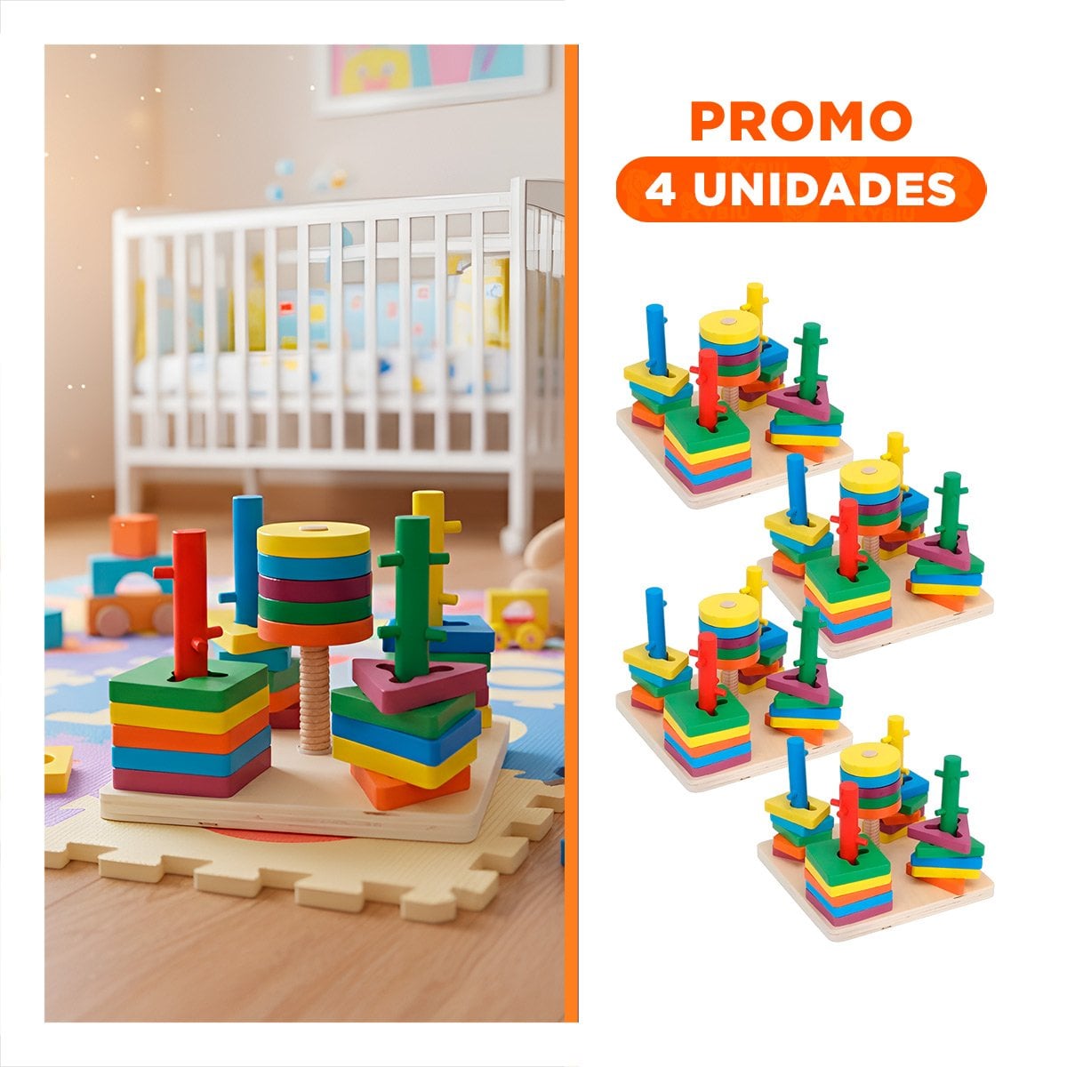 PACK4 ENTRETENIMIENTO EDUCATIVO DE ENCAJE MULTICOLOR CON FIGURAS DE MADERA YREGALO STICKER - 1