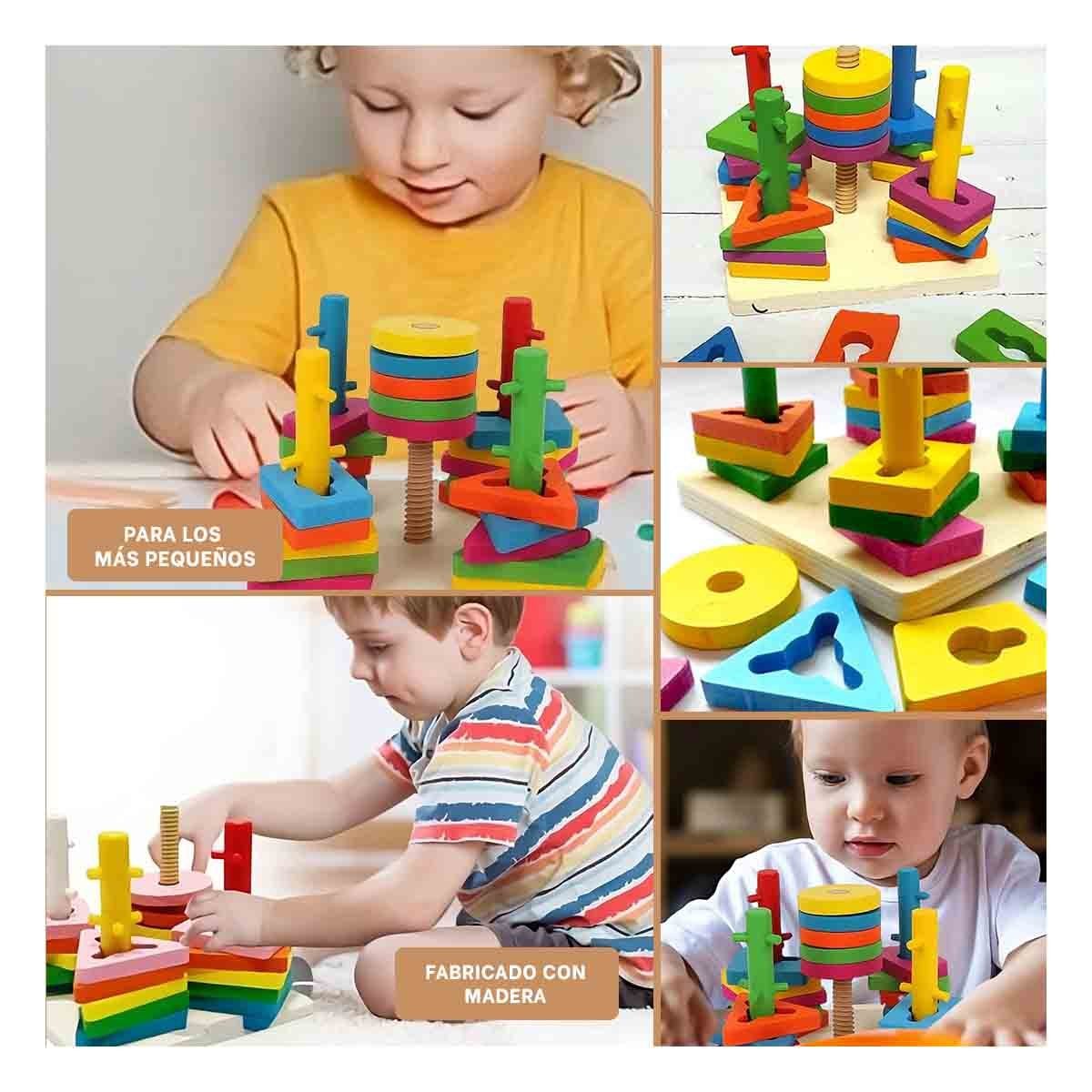 PACK4 ENTRETENIMIENTO EDUCATIVO DE ENCAJE MULTICOLOR CON FIGURAS DE MADERA YREGALO STICKER - 2