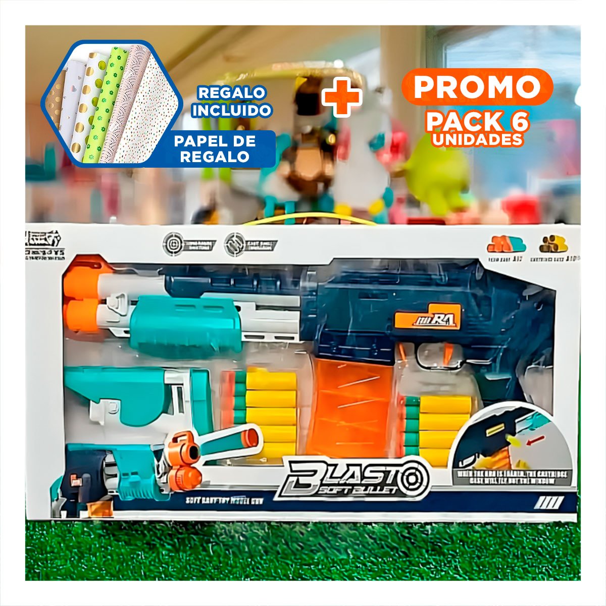 PACK6 PROYECTOR DE DARDOS CON CAJA PARA RECREACION DOMESTICA YPAPEL REGALO - 1
