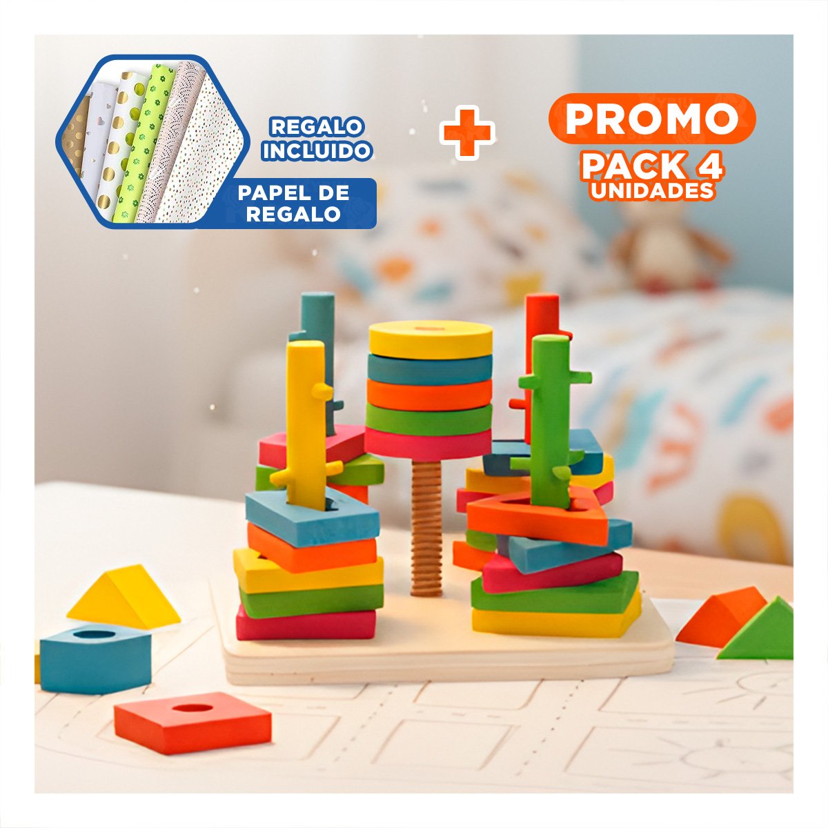 PACK4 ENTRETENIMIENTO DE ENCAJE MULTICOLOR CON PIEZAS DE MADERA PARA CASA YPAPEL REGALO - 1