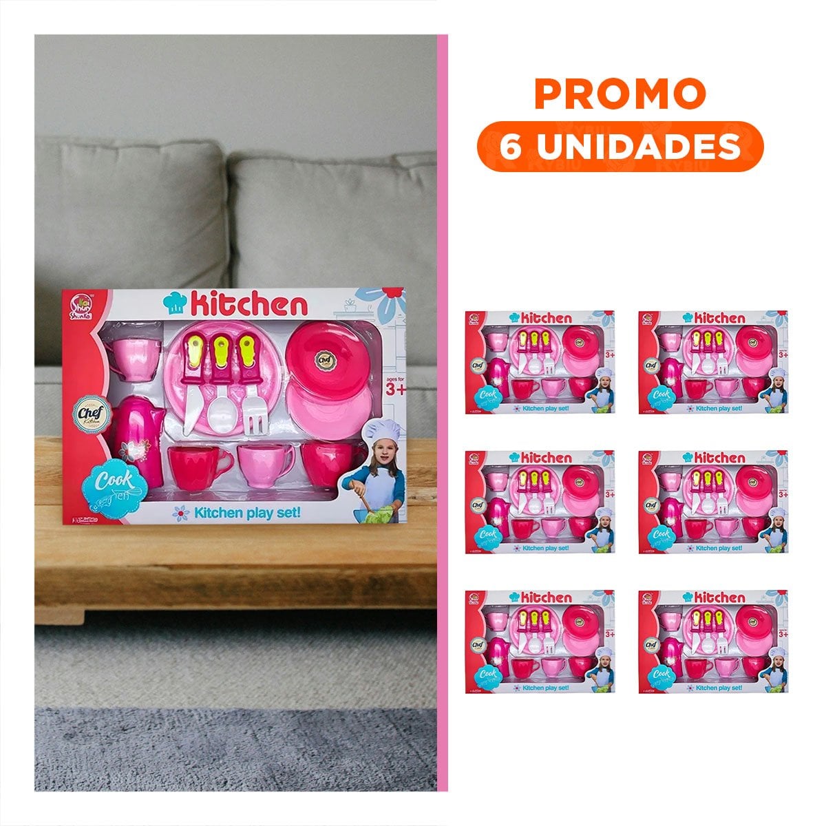 PACK6 SOLUCION DE COCINA CON PLATOS Y TAZAS ROSADO PARA HOGAR Y SERVICIO DIARIO - 1