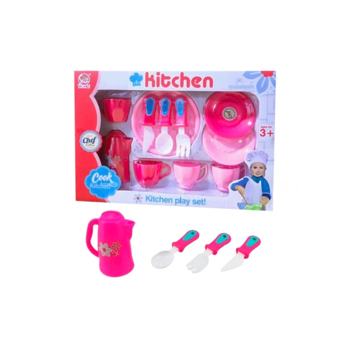 COLECCION HOGAR DE COCINA CON PLATOS Y TAZAS ROSADO PARA MESA FUNCIONAL YREGALO STICKER - 3