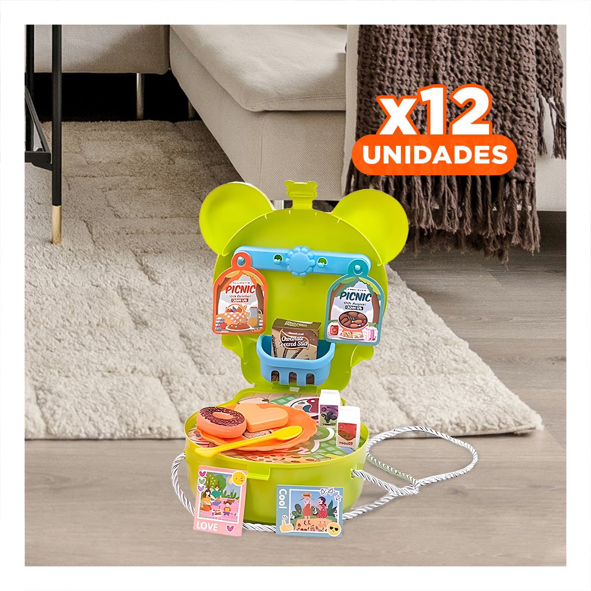 PACK12 ESTUCHE OREJITAS PICNIC 24 PZS VERDE PARA DIVERSION INFANTIL EN CASA - 1