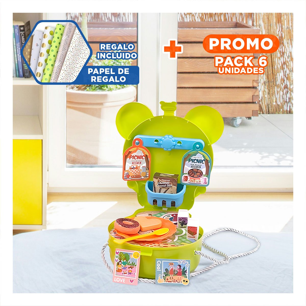 PACK6 ESTUCHE OREJITAS PICNIC 24 PZS VERDE PARA ACTIVIDAD INFANTIL DE PICNIC YPAPEL REGALO - 1