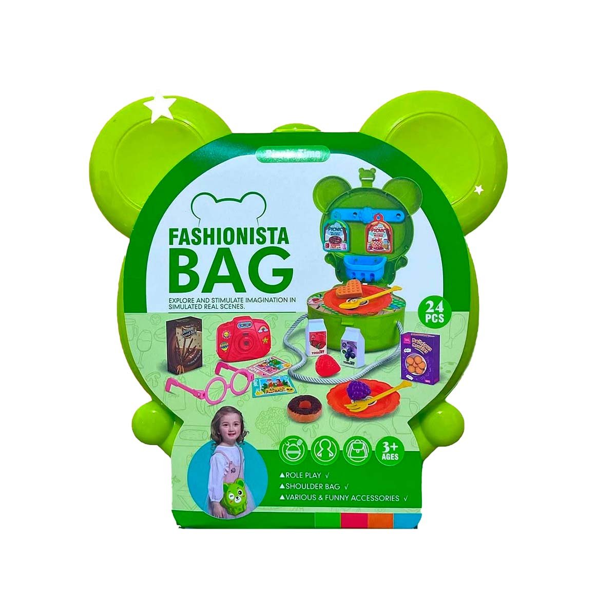 MALETIN OREJITAS PICNIC 24 PZS VERDE PARA JUEGO INFANTIL DE COCINA YPAPEL REGALO - 1