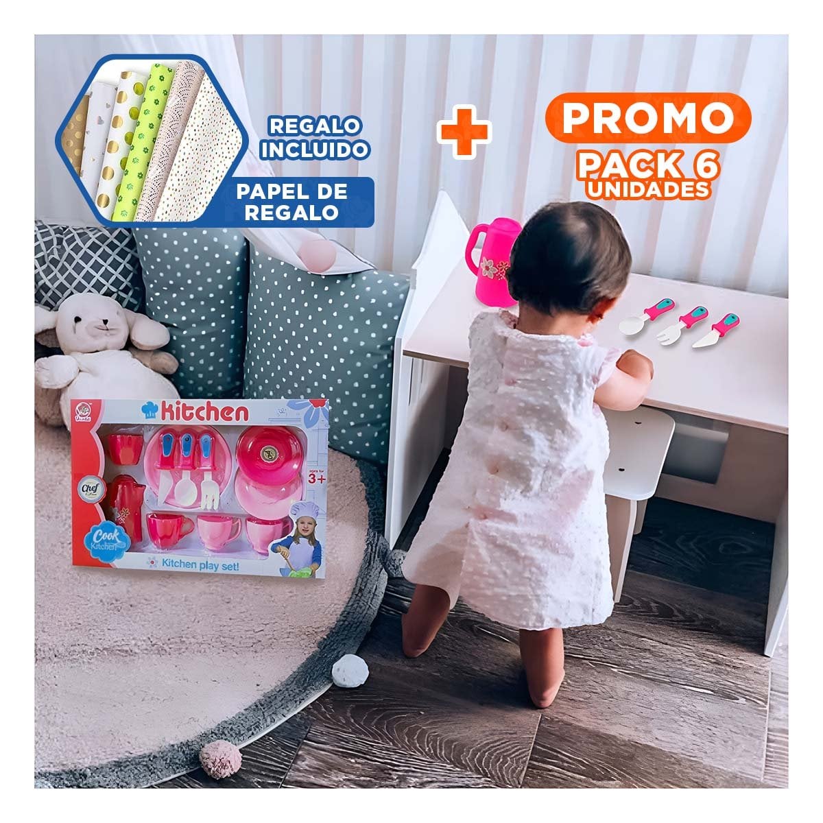 PACK6 CONCEPTO DE COCINA CON PLATOS Y TAZAS ROSADO PARA HOGAR Y MESA MODERNA YPAPEL REGALO - 1