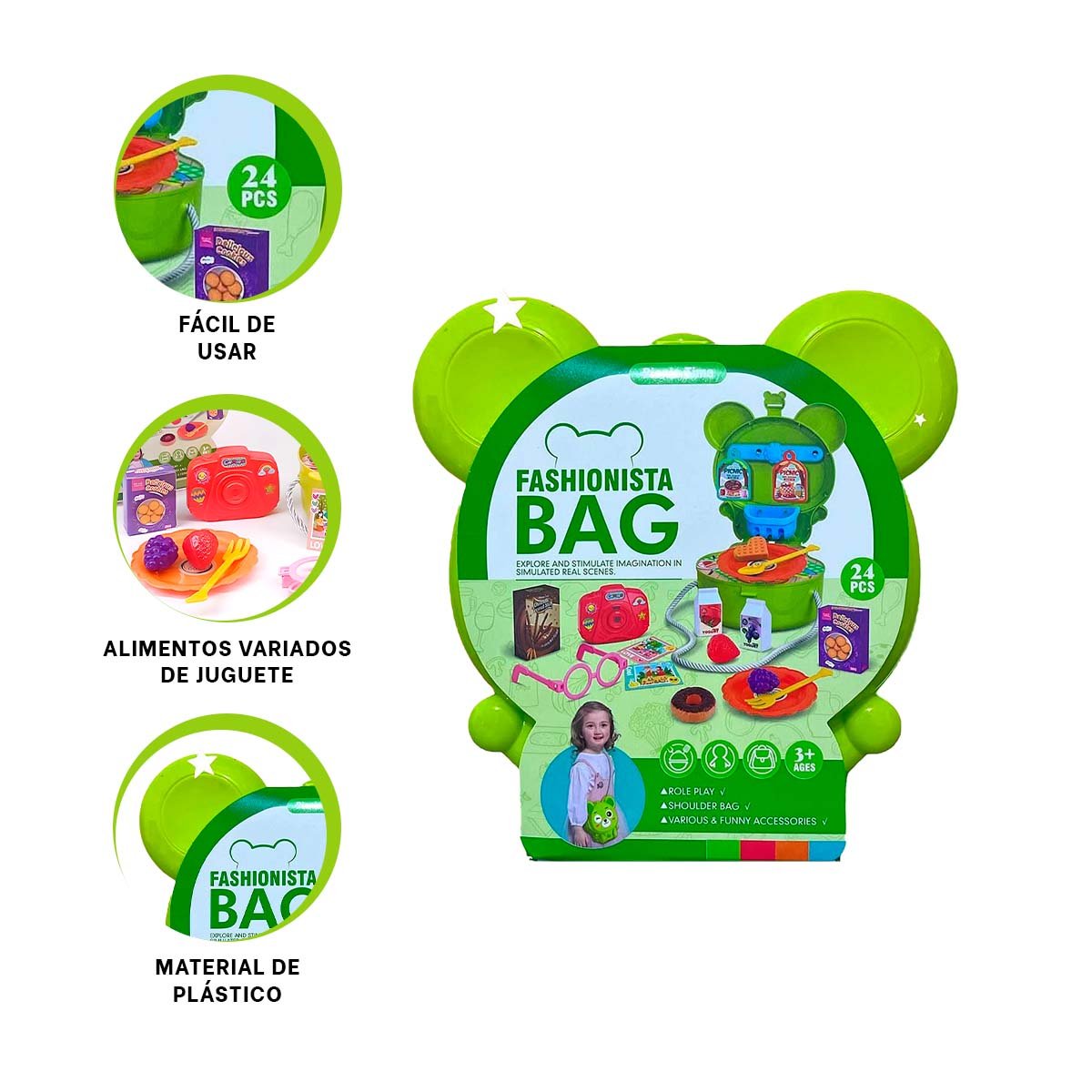 MALETIN OREJITAS PICNIC 24 PZS VERDE PARA JUEGO INFANTIL DE ROL CREATIVO - 3