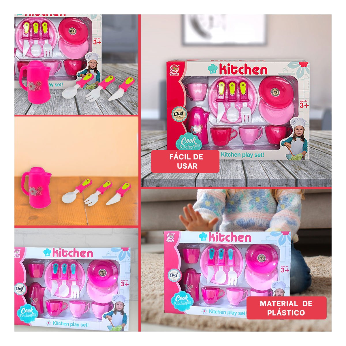 LINEA HOGAR DE COCINA CON PLATOS Y TAZAS ROSADO PARA COMIDAS DIARIAS YLIGAS REGALO - 5