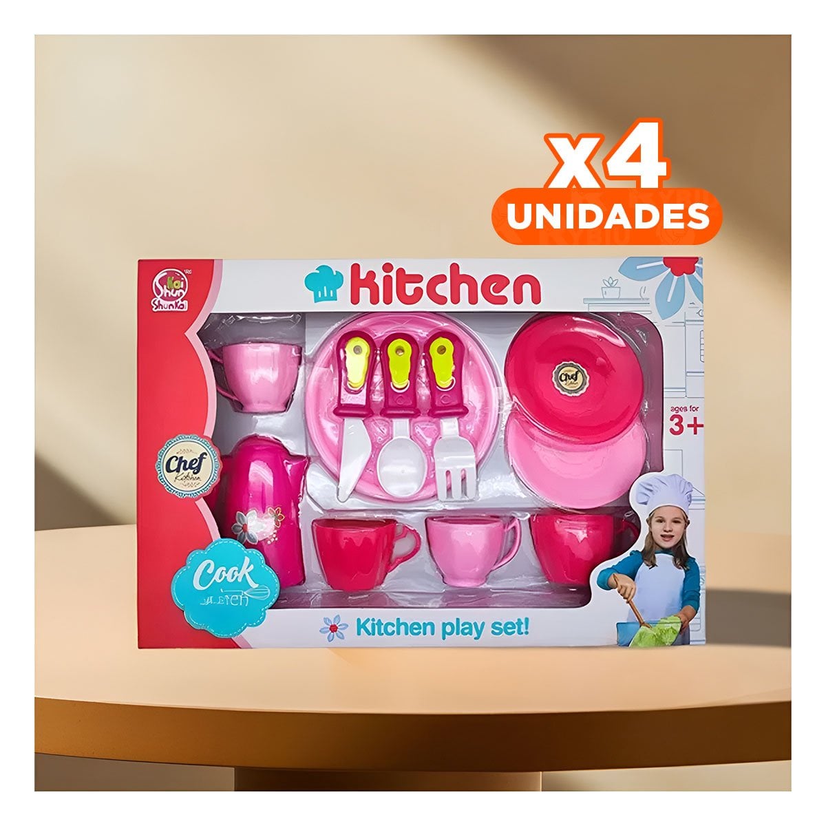 PACK4 PROPUESTA MESA DE COCINA CON PLATOS Y TAZAS ROSADO PARA HOGAR MODERNO - 1