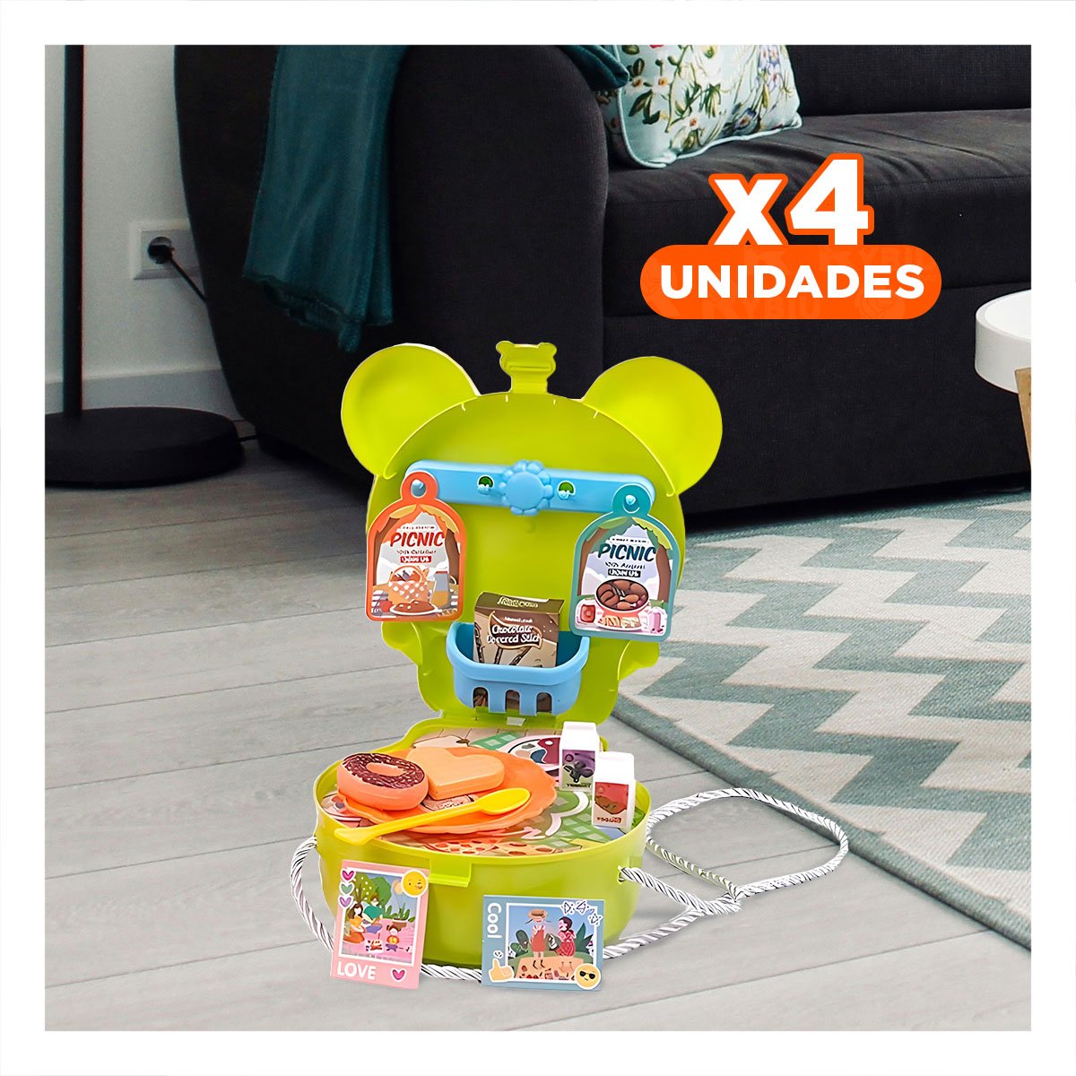 PACK4 SET OREJITAS PICNIC 24 PZS VERDE PARA JUEGO INFANTIL IMAGINATIVO - 1