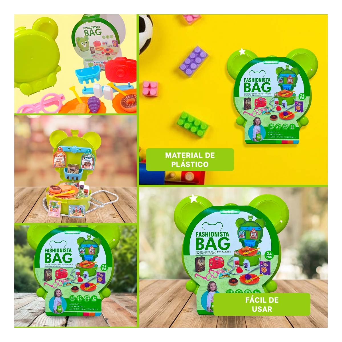 PACK12 CANASTA OREJITAS PICNIC 24 PZS VERDE PARA JUEGO INFANTIL IMAGINATIVO YPAPEL REGALO - 2