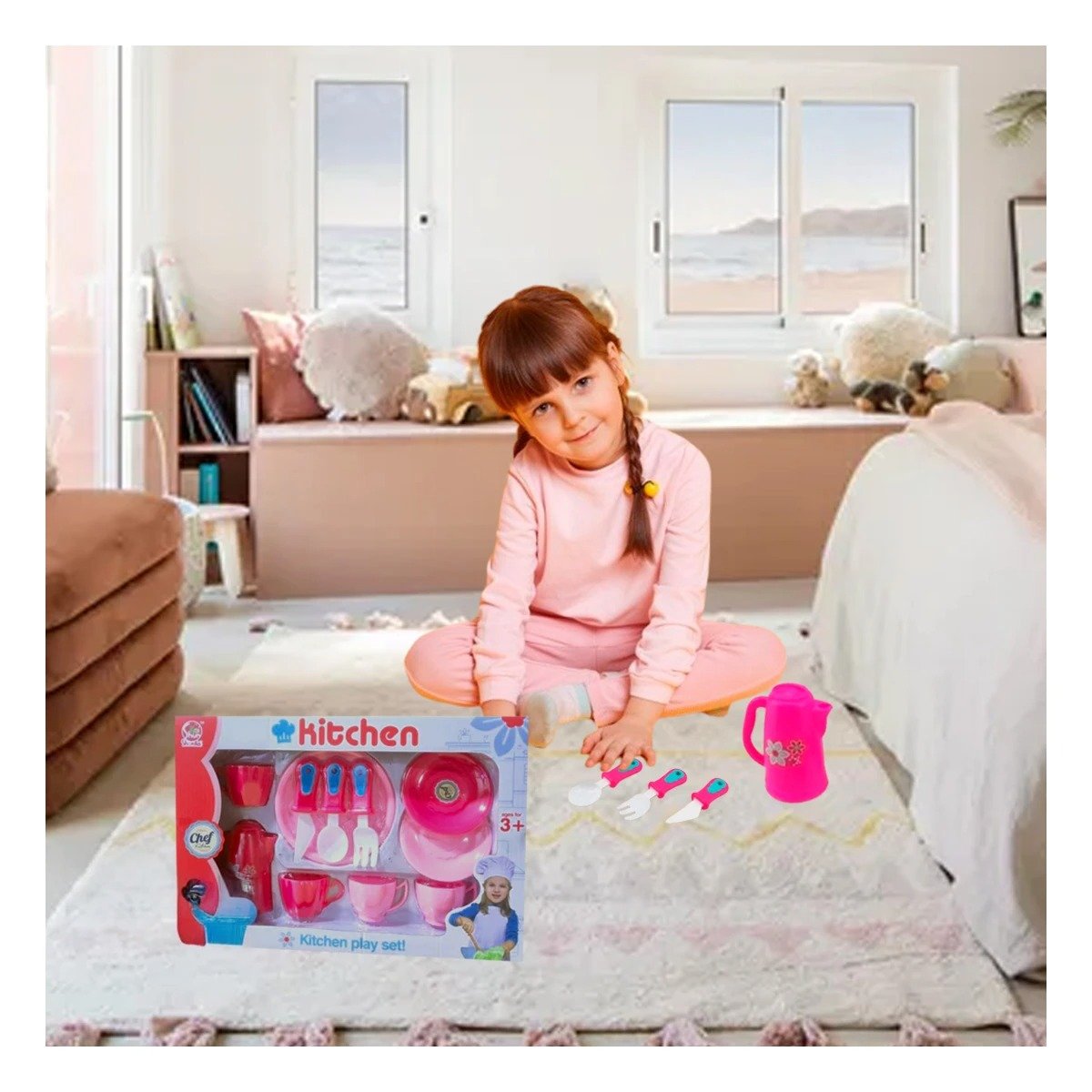 PRESENTACION DE COCINA CON PLATOS Y TAZAS ROSADO PARA HOGAR Y USO DIARIO YPAPEL REGALO - 2