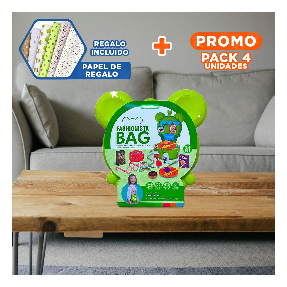 PACK4 SET OREJITAS PICNIC 24 PZS VERDE PARA DIVERSION INFANTIL EN HOGAR YPAPEL REGALO - 1