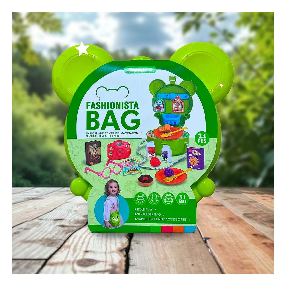 PACK6 ESTUCHE OREJITAS PICNIC 24 PZS VERDE PARA JUEGO INFANTIL IMAGINATIVO YREGALO STICKER - 3