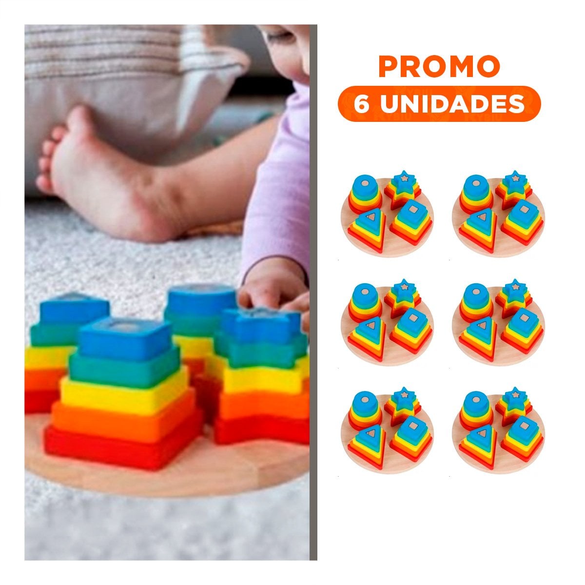 PACK6 SET INTERACTIVO DE ENCAJE CIRCULAR CON FIGURAS DIDACTICO - 1
