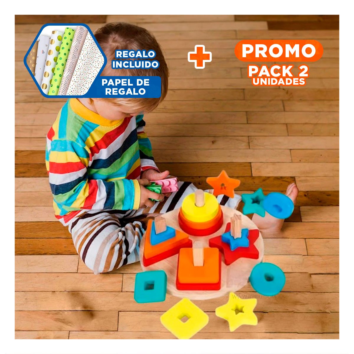 PACK2 ROMPECABEZAS CREATIVO DE ENCAJE CIRCULAR CON FIGURAS JUEGO DIDACTICO YPAPEL REGALO - 1
