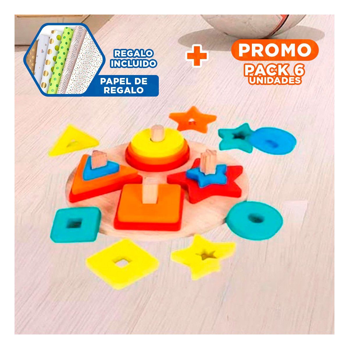 PACK6 TABLERO CREATIVO DE ENCAJE CIRCULAR CON FIGURAS DIDACTICO YPAPEL REGALO - 1