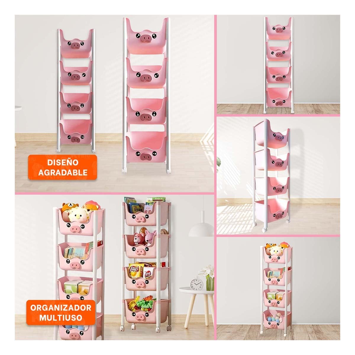 RACK INFANTIL DE VARIOS NIVELES CON DISENO DE CHANCHO PARA ORDENAR YSTICKY - 1