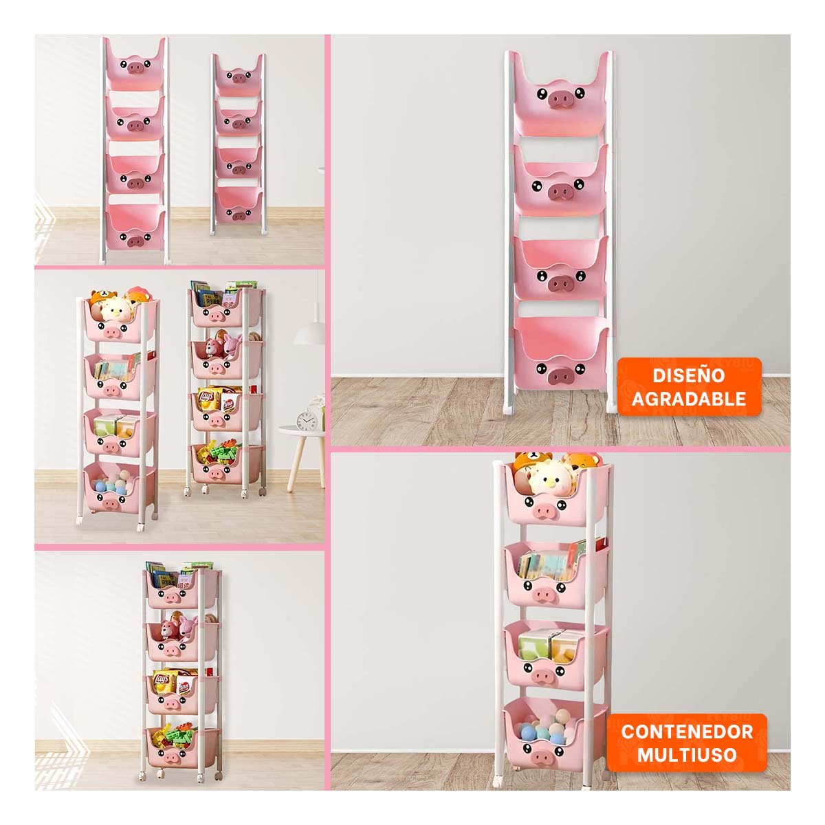 RACK INFANTIL DE VARIOS NIVELES CON DISENO DE CHANCHO PARA ORDENAR YSTICKY - 5