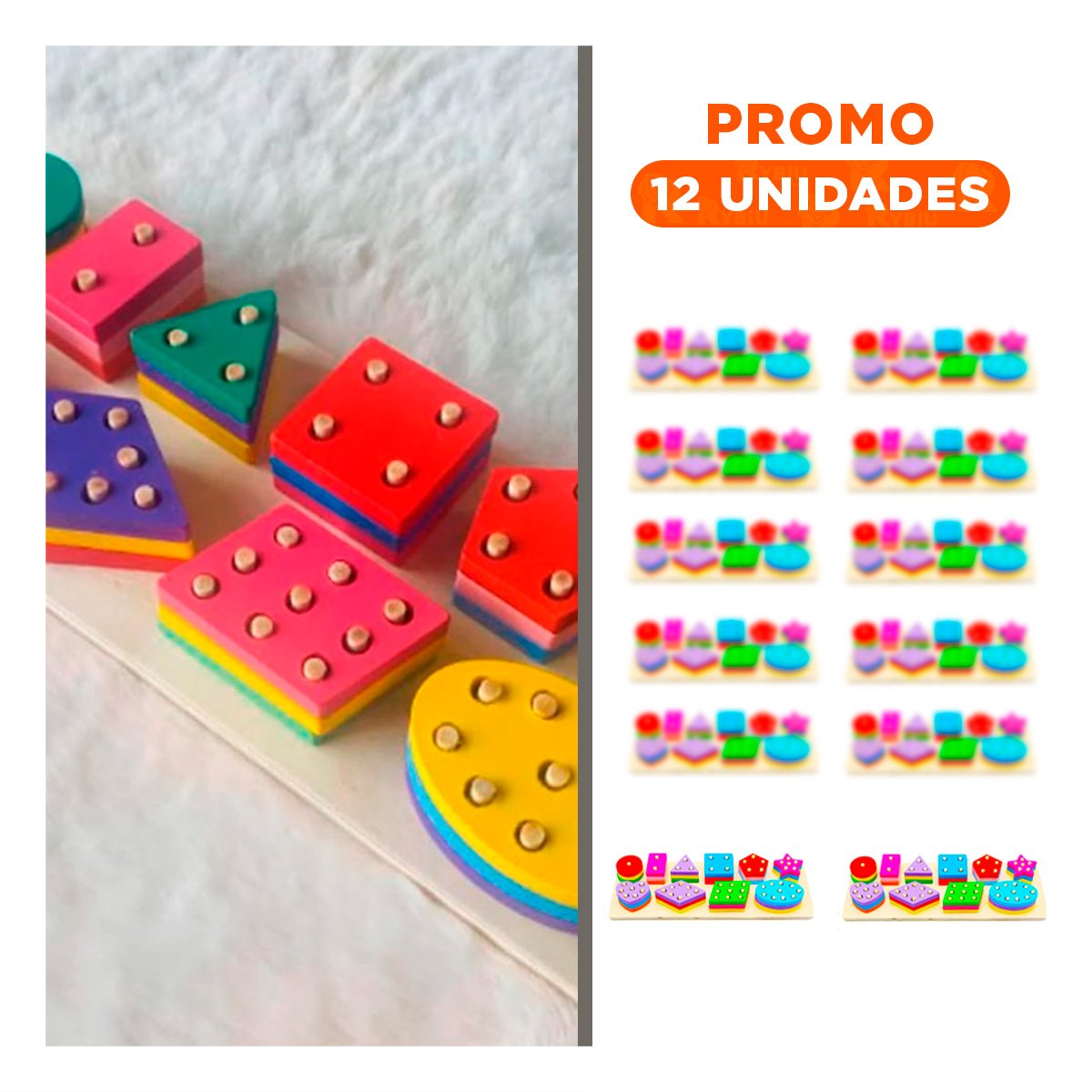 PACK12 COGNICION LOGICA DE ENCAJE GEOMETRICO Y CAJA CHICA EDUCATIVO YREGALO STICKER - 1