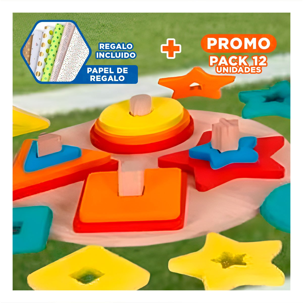 PACK12 TABLERO INTERACTIVO DE ENCAJE CIRCULAR CON FIGURAS JUEGO CREATIVO YPAPEL REGALO - 1