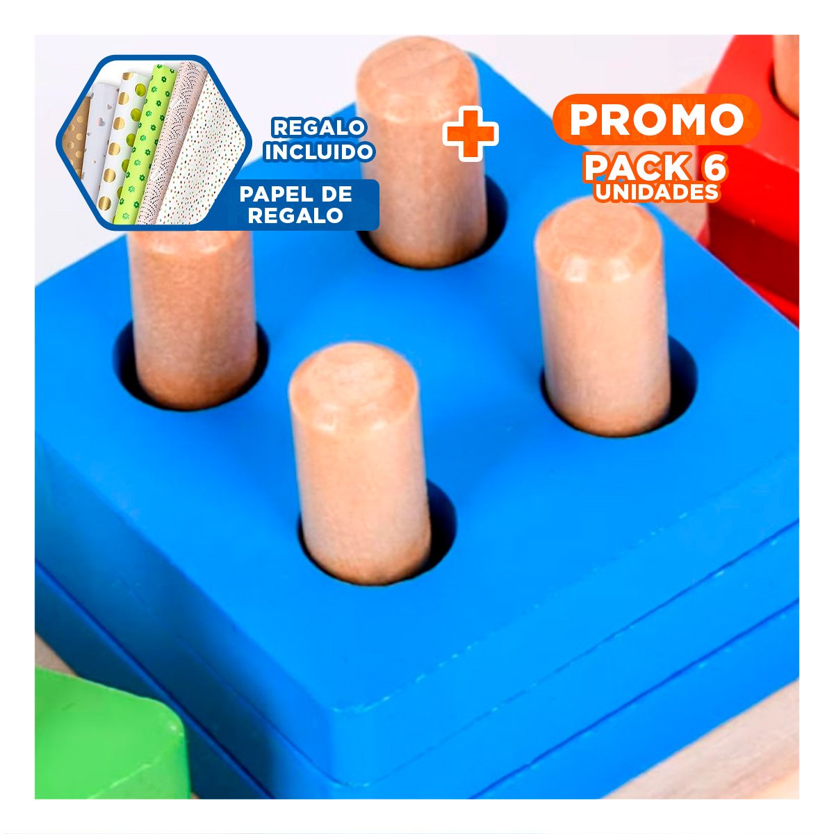 PACK6 APRENDIZAJE ACTIVO DE ENCAJE GEOMETRICO Y CAJA CHICA CREATIVO YPAPEL REGALO - 1