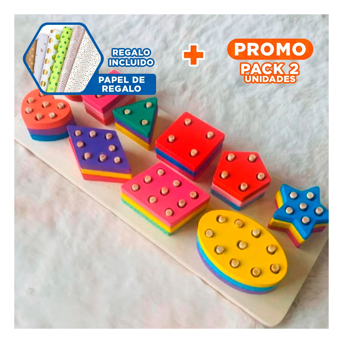 PACK2 PIEZAS DE ENCAJE GEOMETRICO Y CAJA CHICA DIDACTICO YPAPEL REGALO - 1