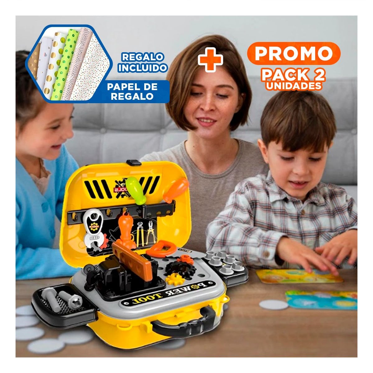 PACK2 KIT DE HERRAMIENTAS 2 EN 1 AMARILLO PARA NINOS Y DIDACTICO YPAPEL REGALO - 1