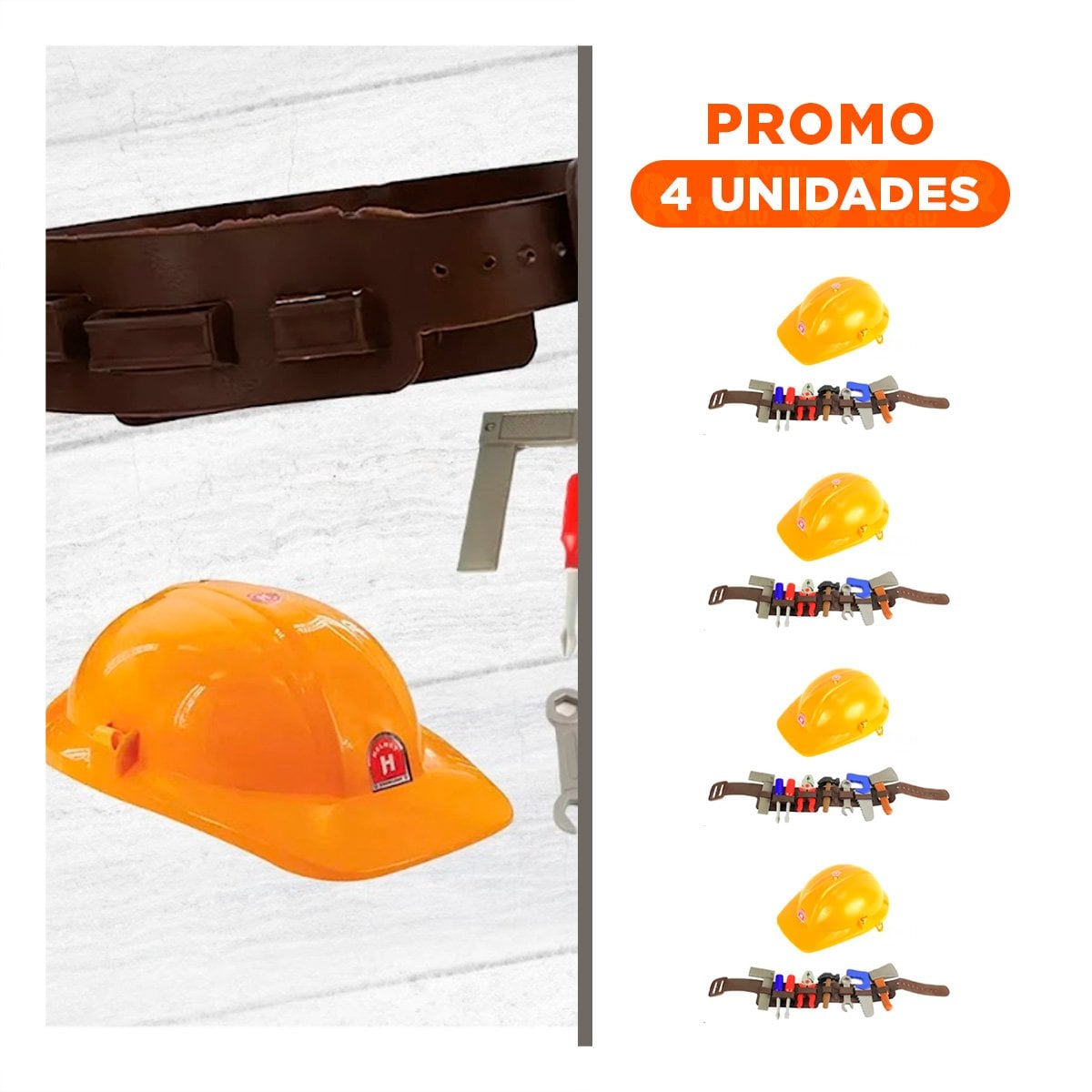 PACK4 CINTURON DIDACTICO DE HERRAMIENTAS CON CASCO AMARILLO PARA NINOS YREGALO STICKER - 1