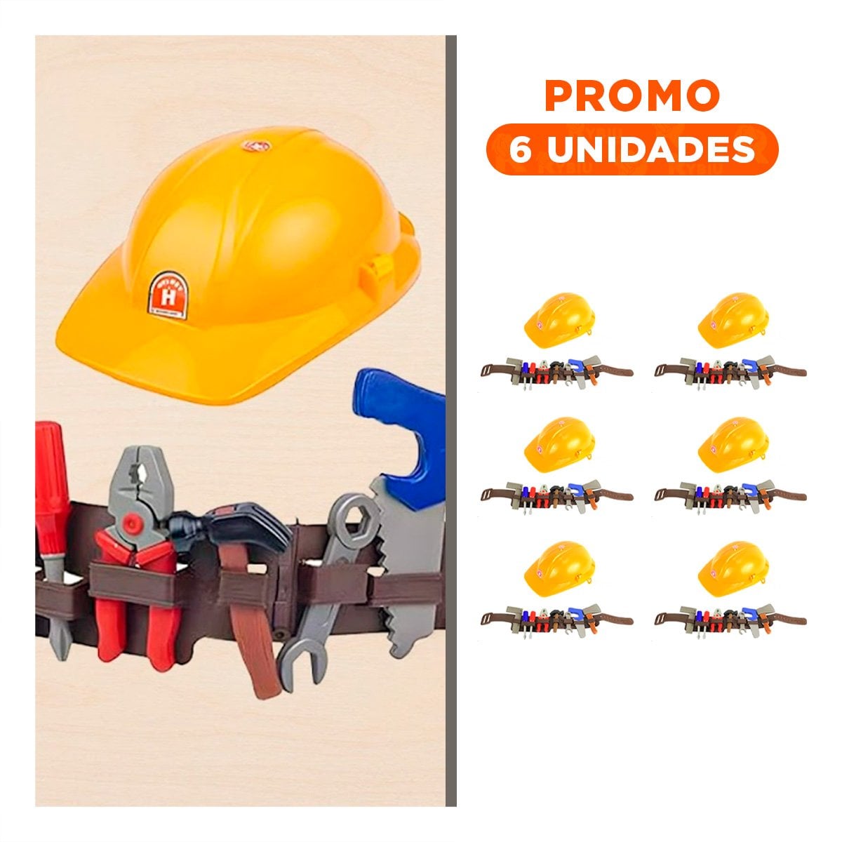 PACK6 SET CREATIVO DE HERRAMIENTAS CON CINTURON Y CASCO AMARILLO PARA NINOS - 1