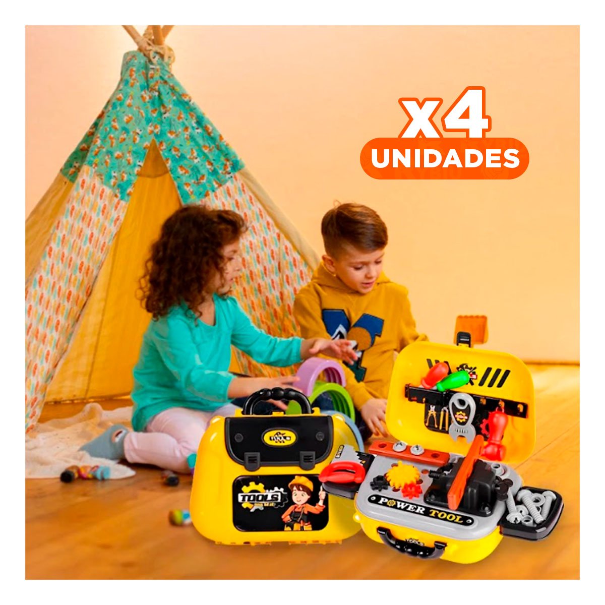 PACK4 KIT DE HERRAMIENTAS DIDACTICO 2 EN 1 AMARILLO PARA NINOS - 1