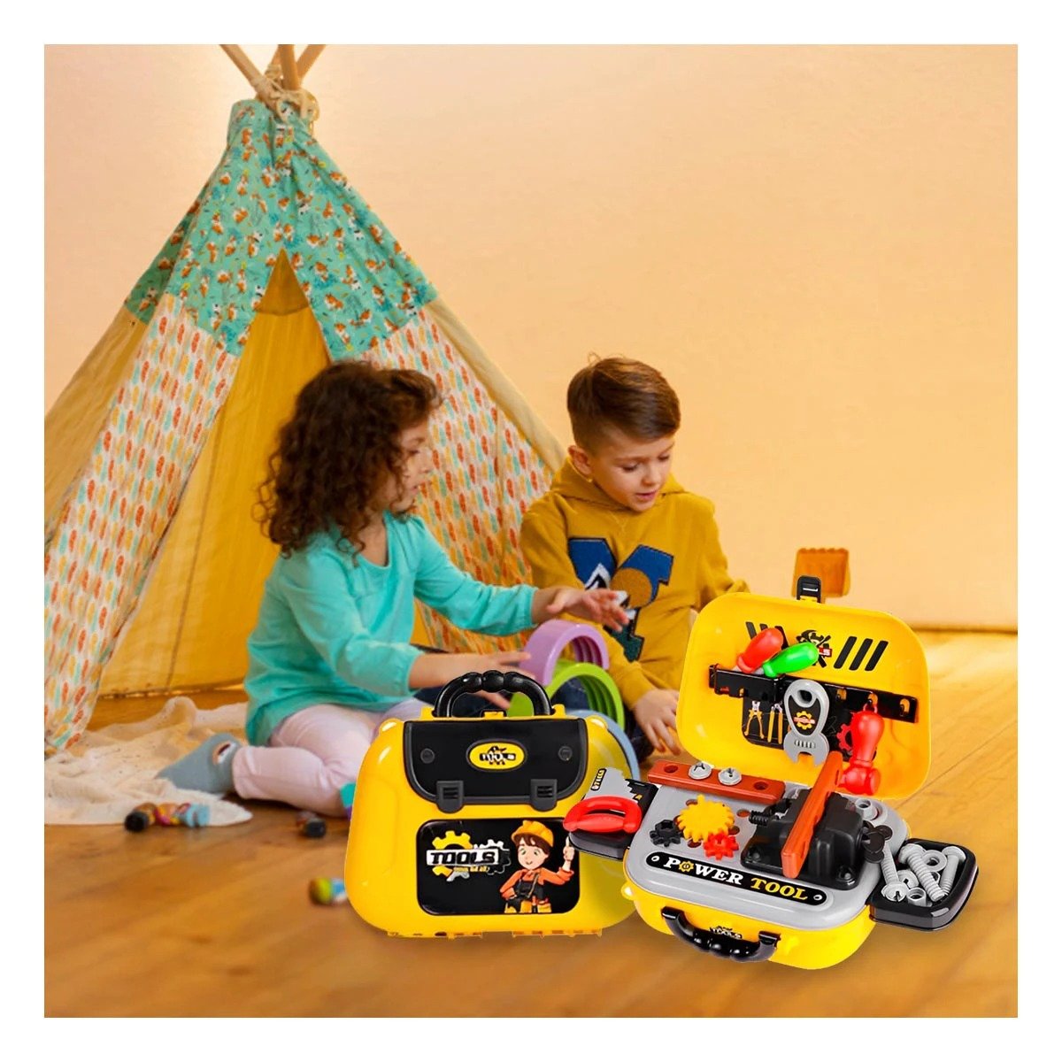 PACK4 KIT DE HERRAMIENTAS DIDACTICO 2 EN 1 AMARILLO PARA NINOS - 3