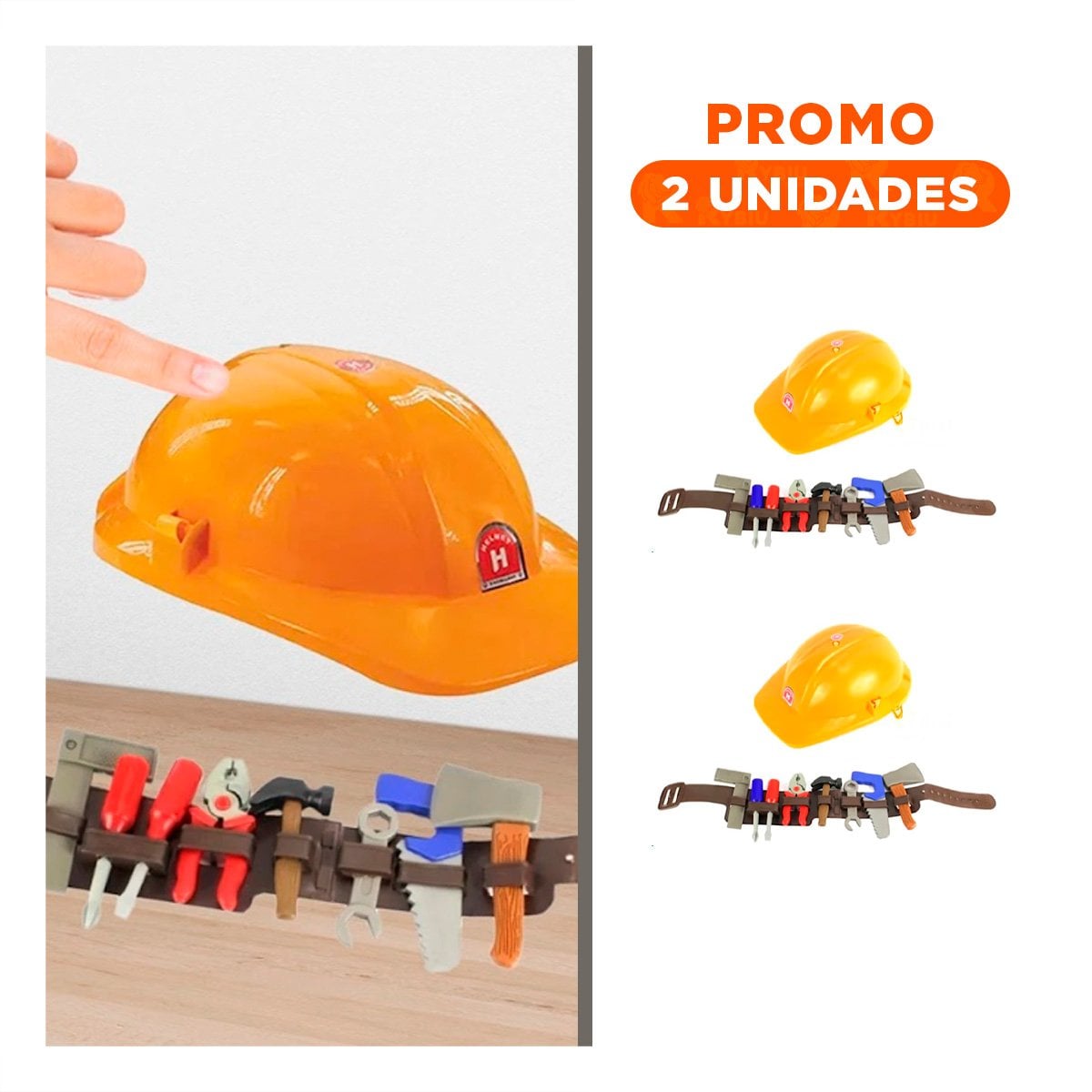 PACK2 ESTUCHE DE HERRAMIENTAS CREATIVO CON CINTURON Y CASCO AMARILLO PARA NINOS - 1