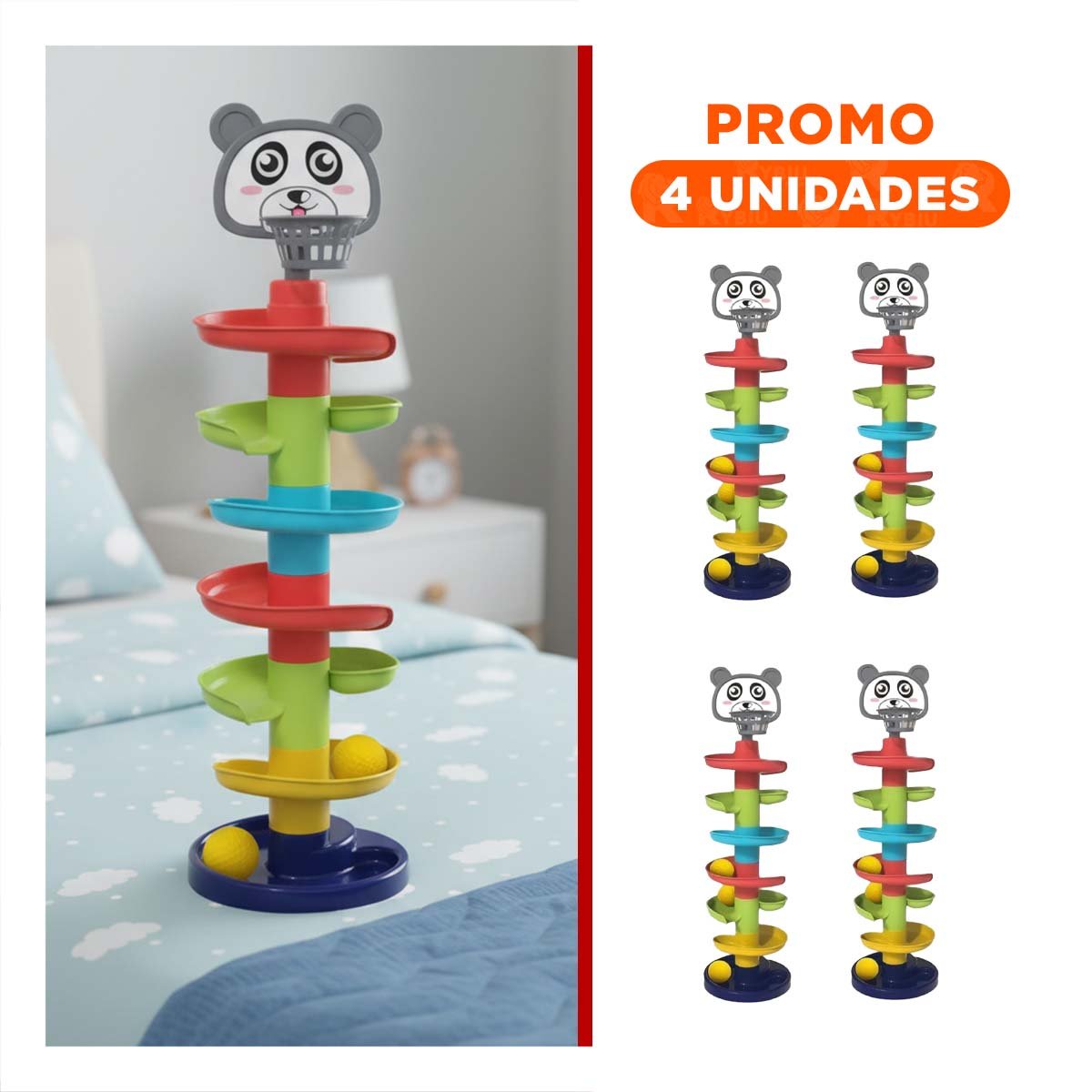 PACK4 DESLIZADERO INTERACTIVO DE 4 NIVELES CON 2 PELOTAS OSO YREGALO STICKER - 1