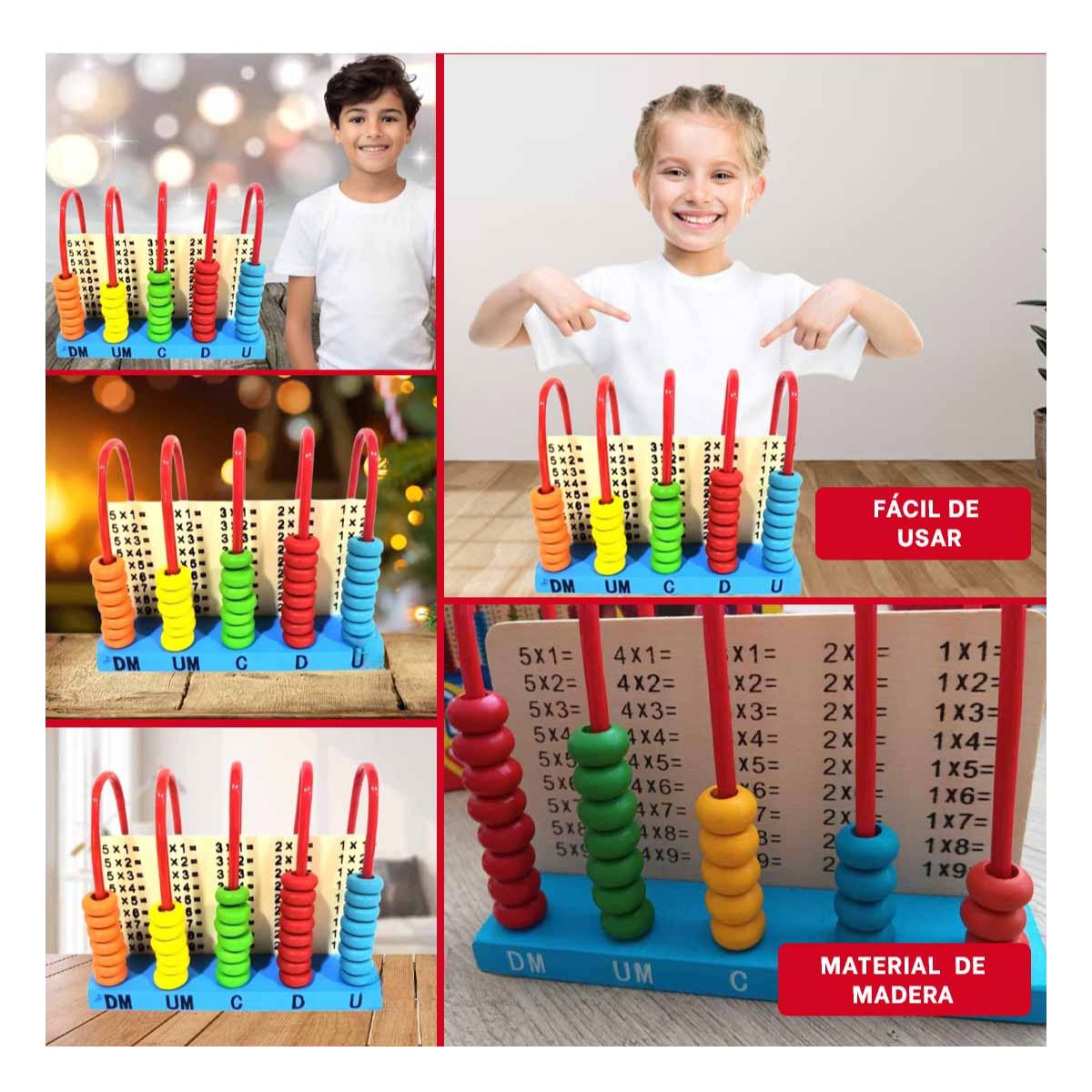 PACK4 CONTADOR EDUCATIVO VERTICAL DE MADERA COLORIDO YREGALO STICKER - 2