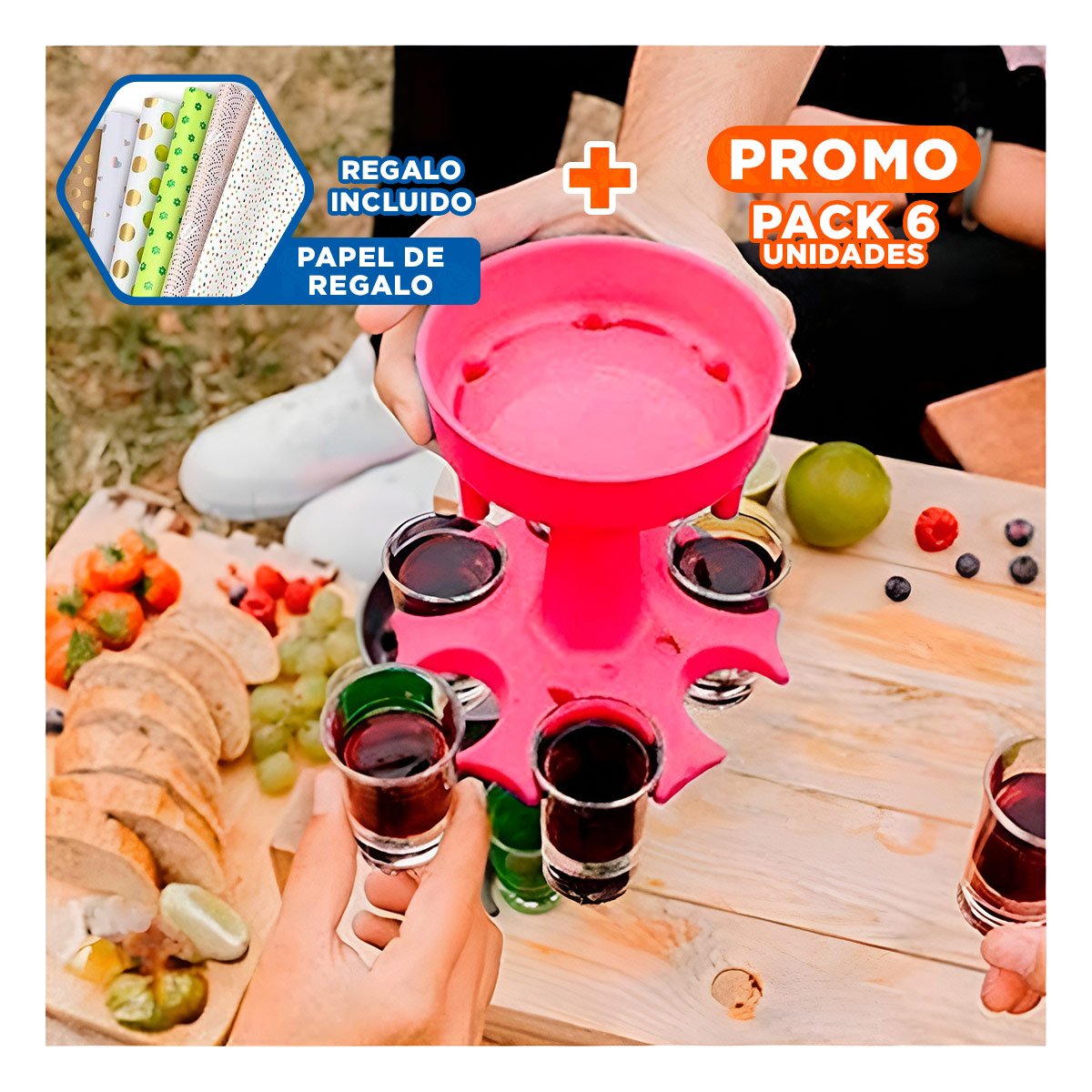PACK6 ORGANIZADOR DE SERVICIO DE COPAS SHOT ROSADAS PARA REUNIONES YPAPEL REGALO - 1