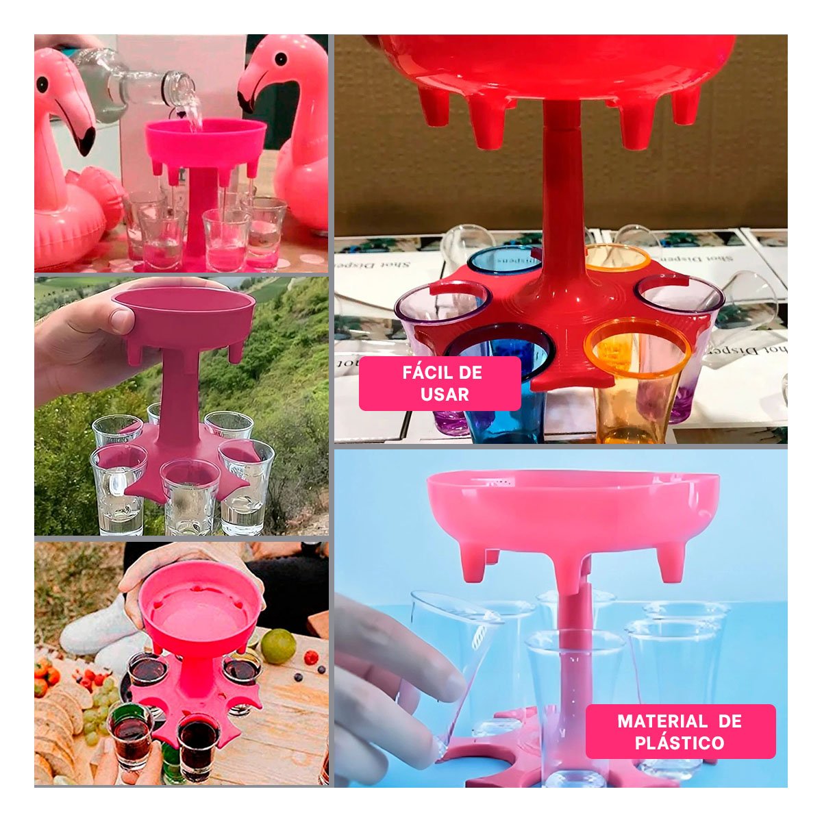 PACK6 ORGANIZADOR DE SERVICIO DE COPAS SHOT ROSADAS PARA REUNIONES YPAPEL REGALO - 3