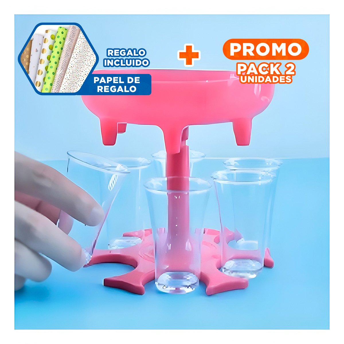 PACK2 ESTACION DE SERVICIO DE COPAS SHOT ROSADAS PARA USO DOMESTICO YPAPEL REGALO - 1