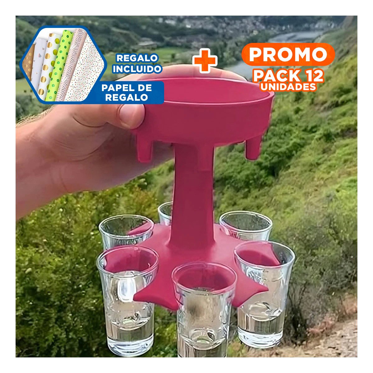 PACK12 SISTEMA DE BEBIDAS CON COPAS SHOT ROSADAS PARA ENCUENTROS YPAPEL REGALO - 1