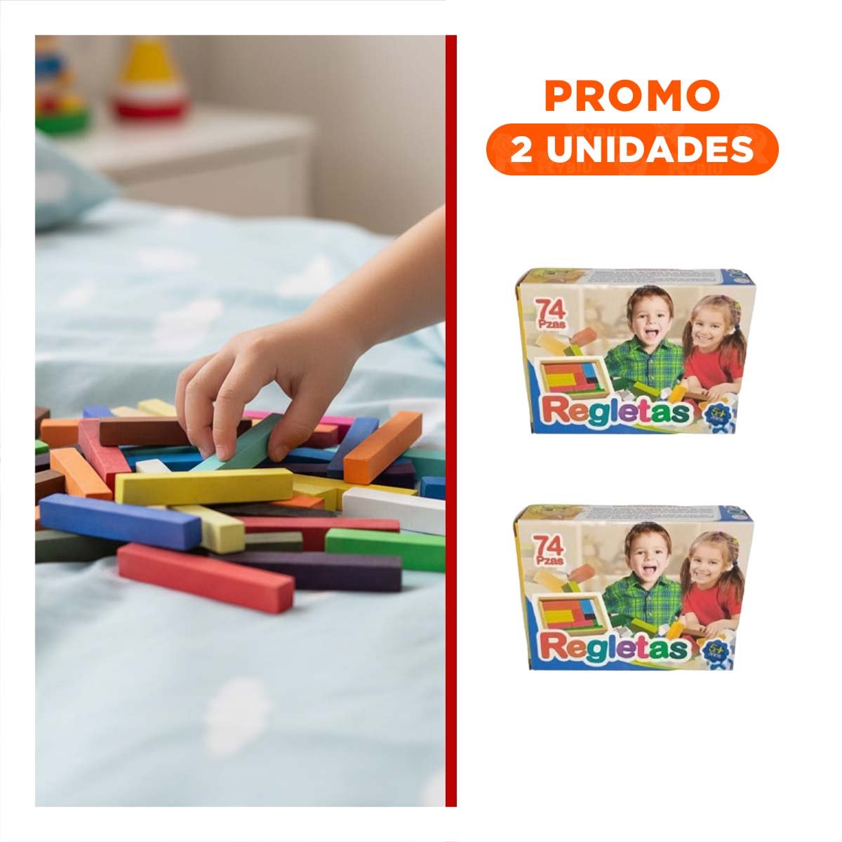 PACK2 PIEZAS VARIADAS DE REGLETAS MULTICOLOR CON 74 PIEZAS - 1