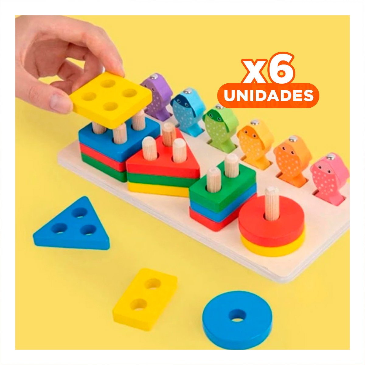 PACK6 ENSAMBLE GEOMETRICO Y PECES EDUCATIVO COLORIDO YREGALO STICKER - 1