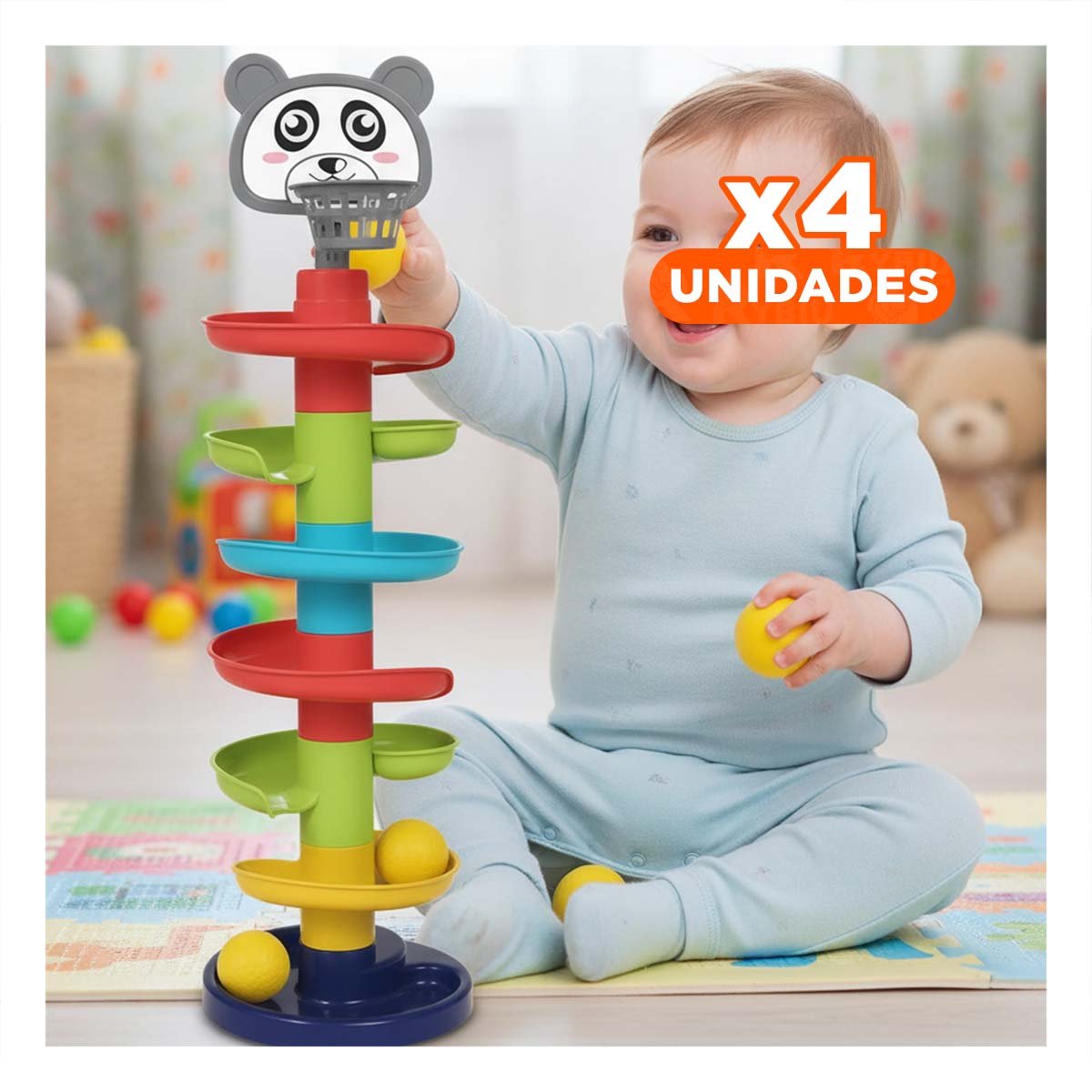 PACK4 RESBALADILLA INFANTIL DIVERTIDA DE 4 NIVELES CON 2 PELOTAS OSO - 1