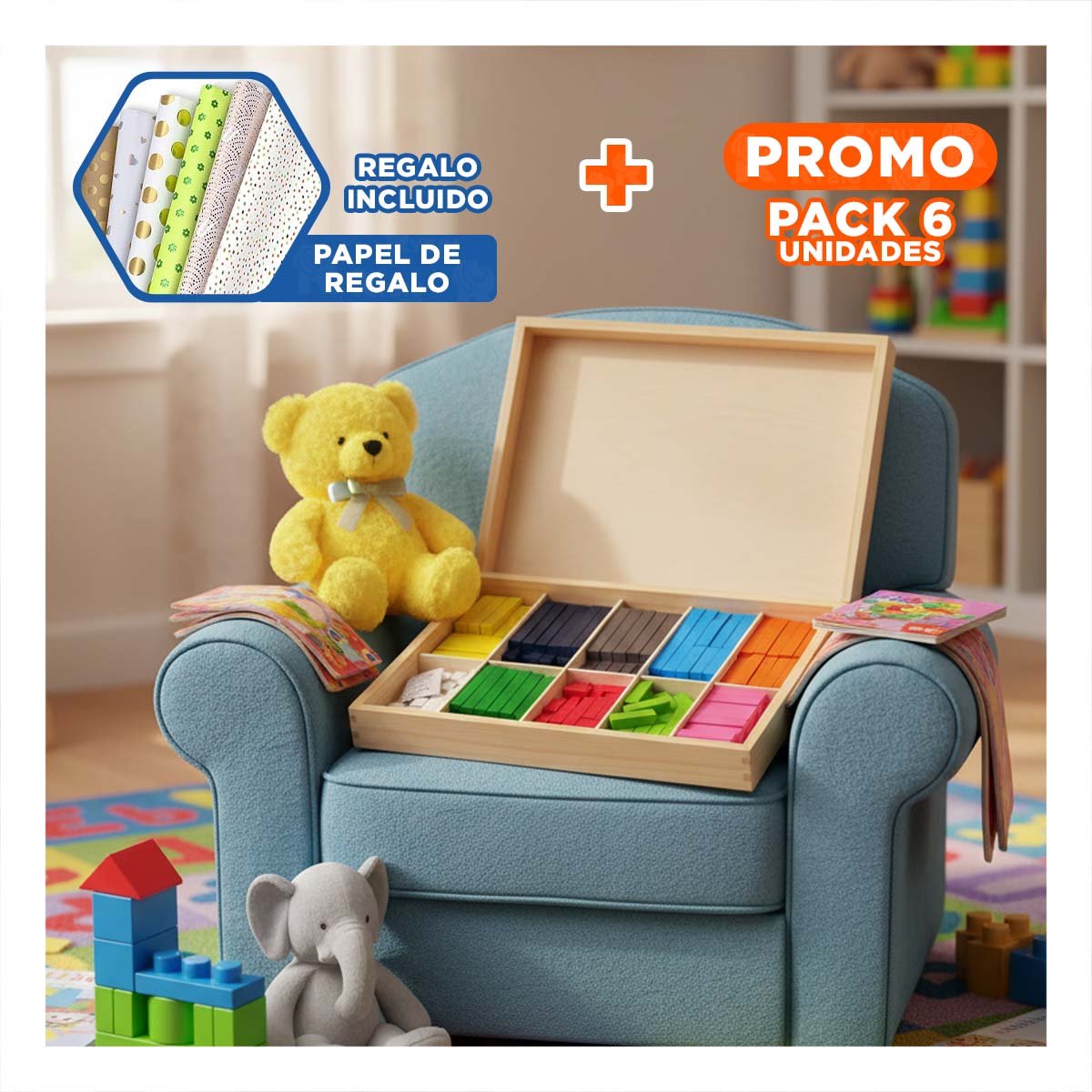 PACK6 SET MULTICOLOR DE REGLETAS CON 74 PIEZAS CREATIVAS YPAPEL REGALO - 1