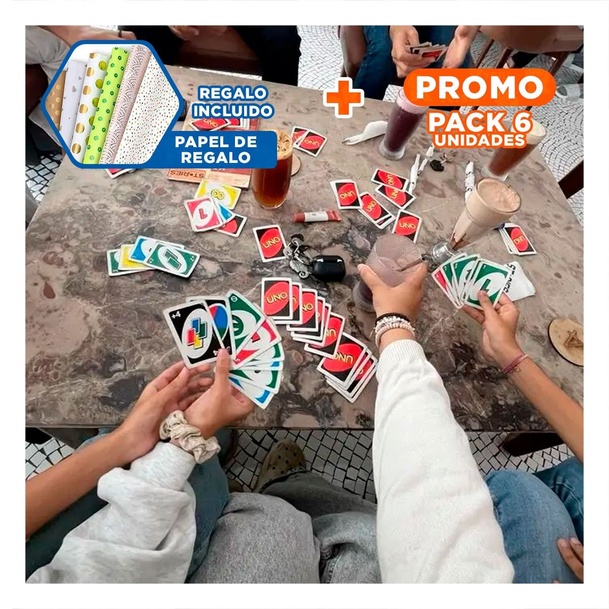 PACK6 TARJETAS UNO JUEGO DE CARTAS PARA AMIGOS Y FAMILIA YPAPEL REGALO - 1