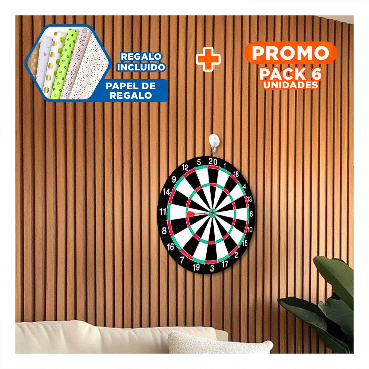 PACK6 SET DE DARDOS DE MADERA CIRCULAR PARA JUEGO SOCIAL YPAPEL REGALO - 1