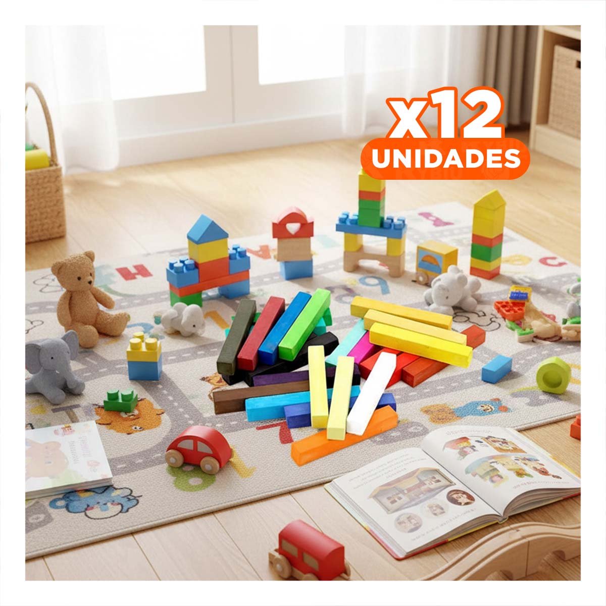 PACK12 PIEZAS MULTICOLOR DE REGLETAS CON 74 PIEZAS CREATIVAS - 1
