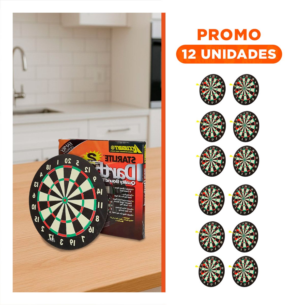 PACK12 TABLERO DE DARDOS PARA DIVERSION CIRCULAR DE MADERA YREGALO STICKER - 1