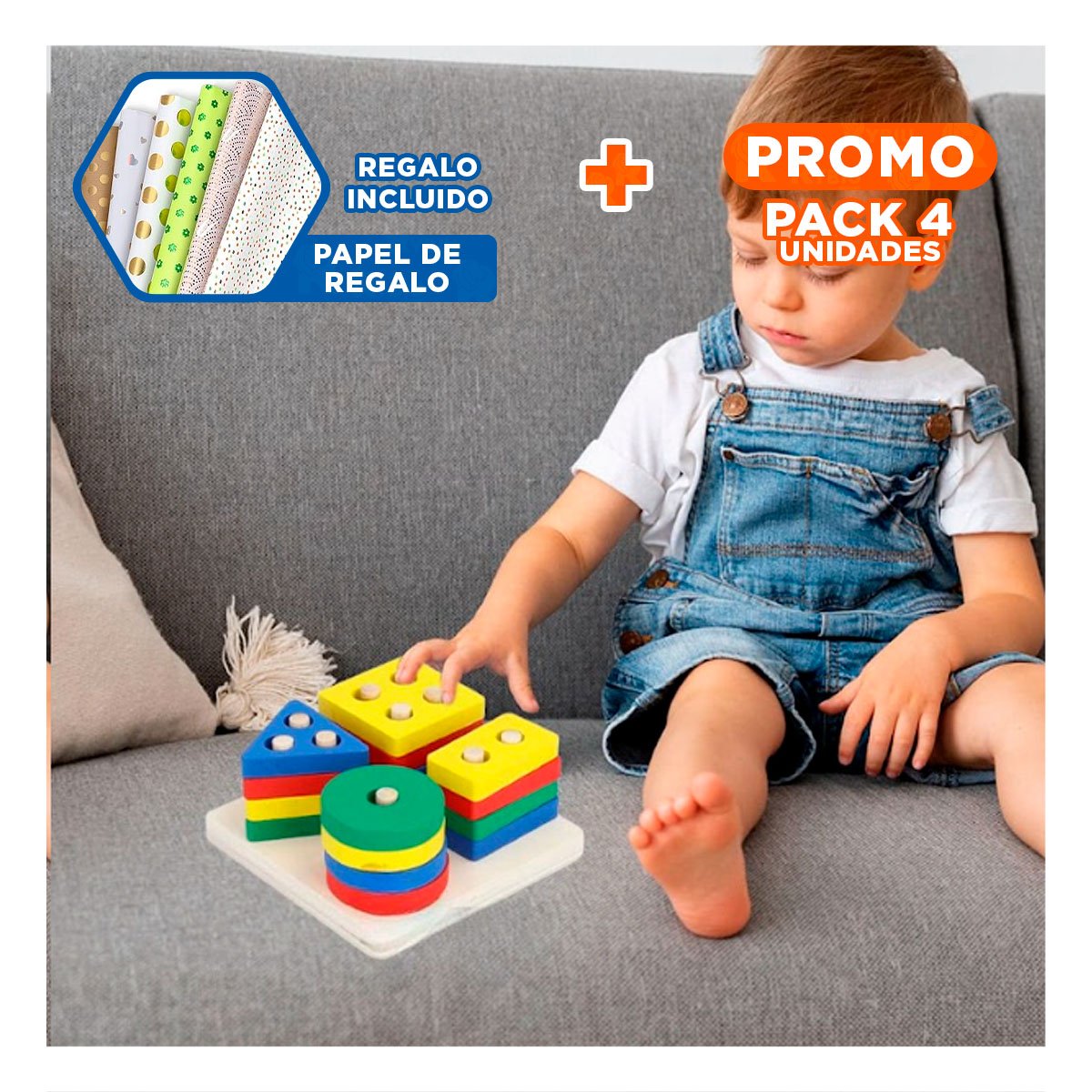 PACK4 JUGUETE DE ENCAJE EDUCATIVO INFANTIL DE 4 FIGURAS MULTICOLOR CREATIVO YPAPEL REGALO - 1